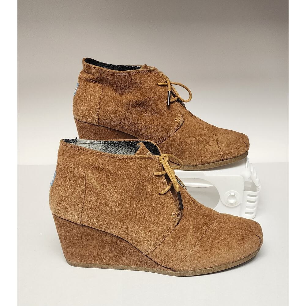 Toms Desert Chestnut Brown Boots Suede Leather Womens Wedge Bootie Shoes Size 10